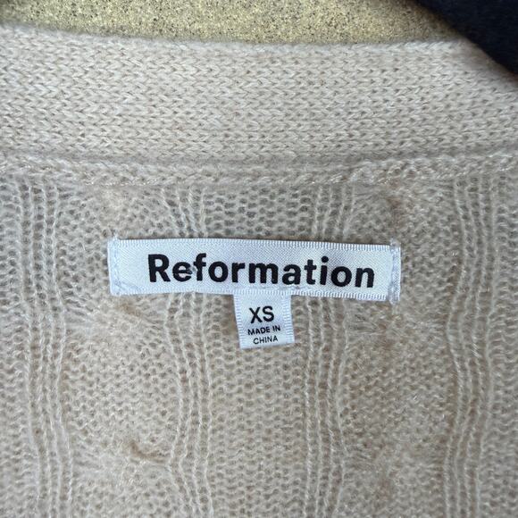 Reformation Giusta Cream 100% Cashmere Oversized Cable Knit Cardigan Sweater XS - Picture 5 of 7